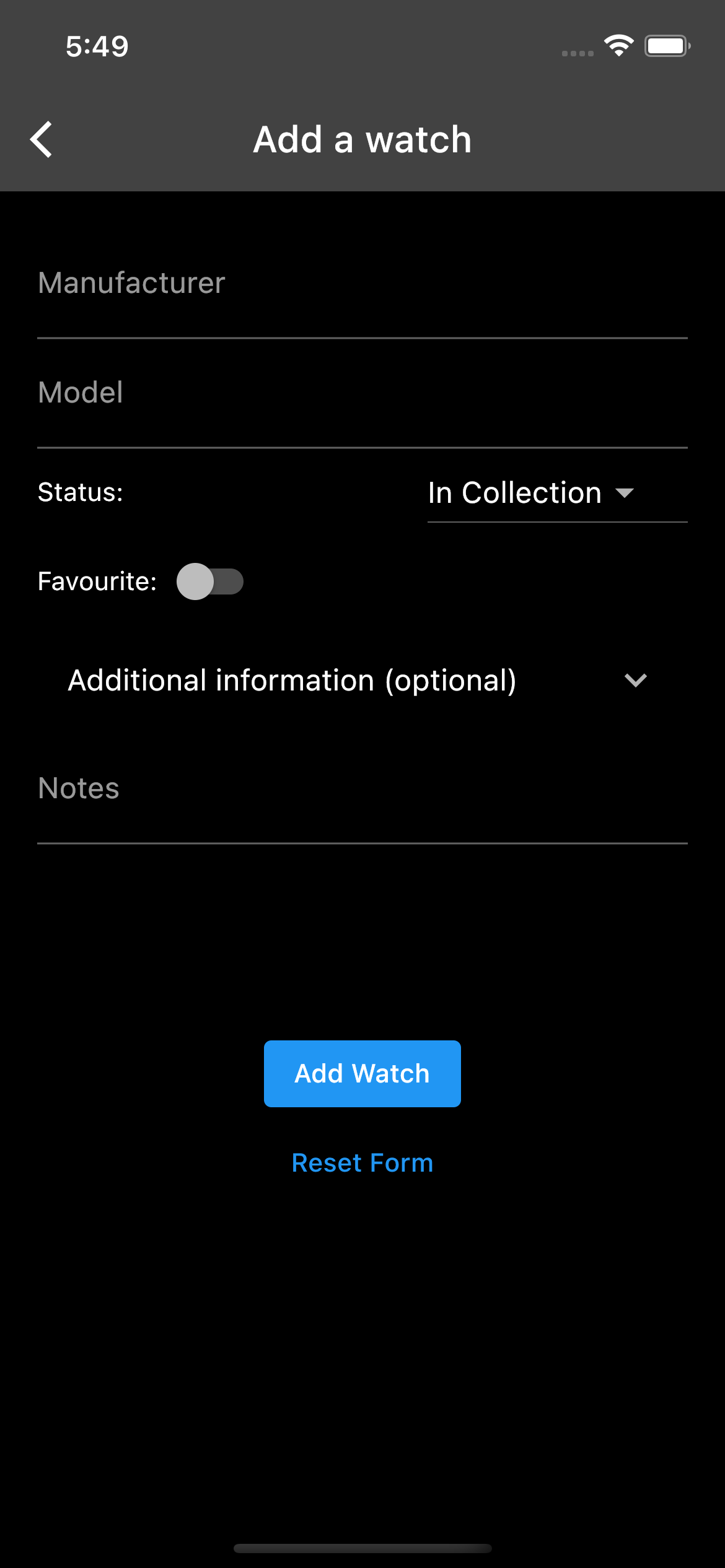 Add Watch Screen image