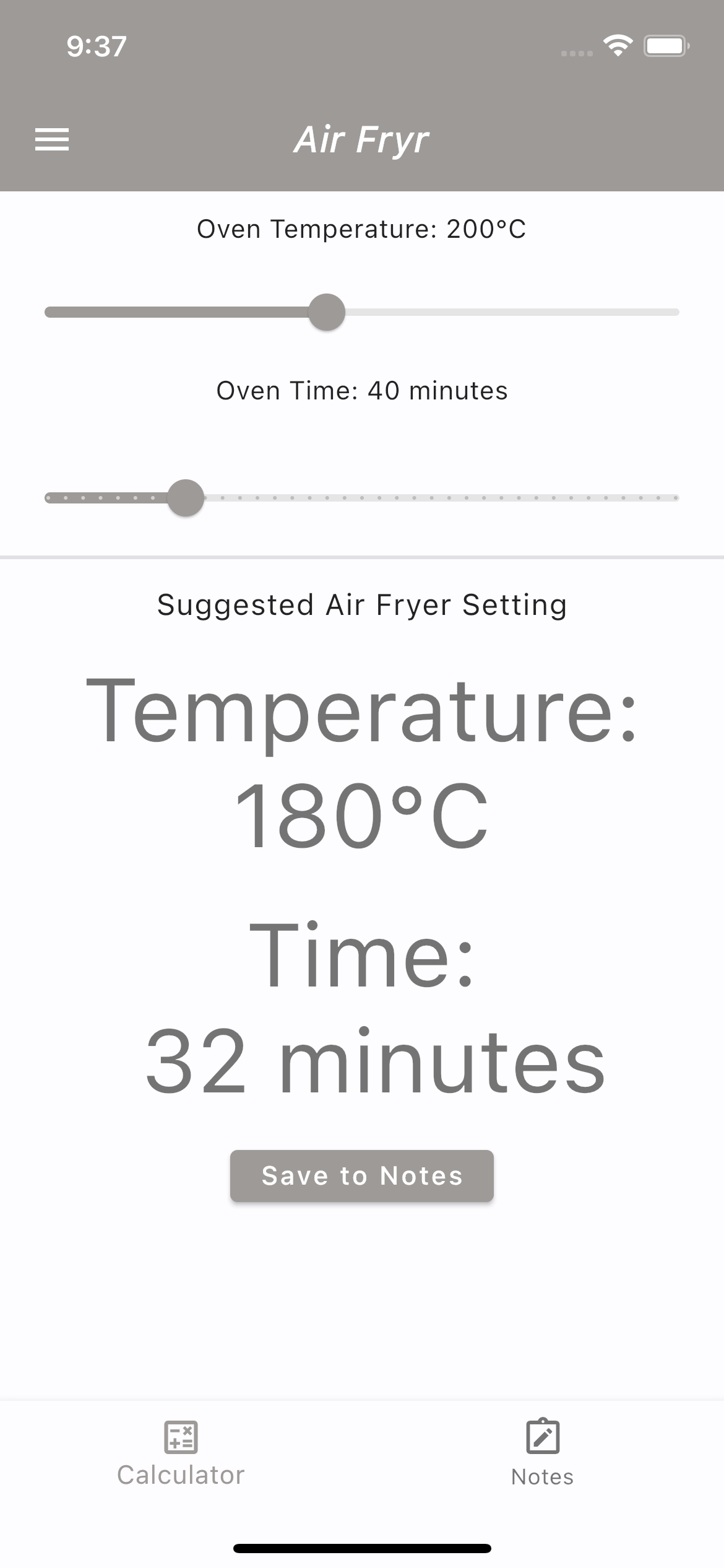 The app calculator